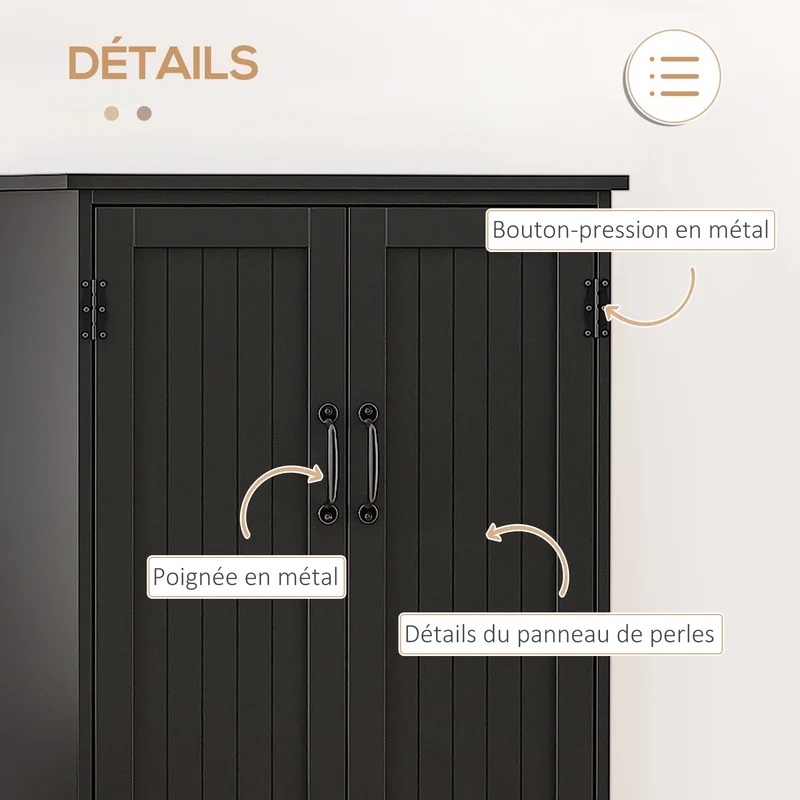 Buffet de cuisine multi rangements 60 x 30 x 123 cm poignées pratiques sécurité anti basculement contemporain en MDF noir 21_0002614