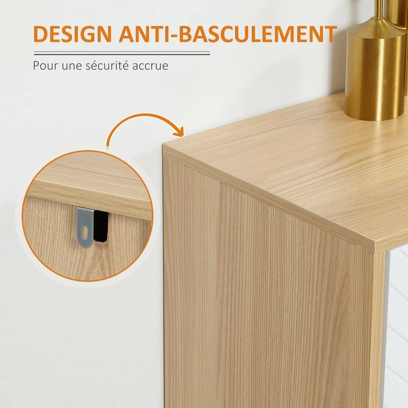 Buffet bas salon deux placards 4 portes 120 x 35 x 77.4 cm étagère réglable scandinave en panneau de particules blanc 21_0002248