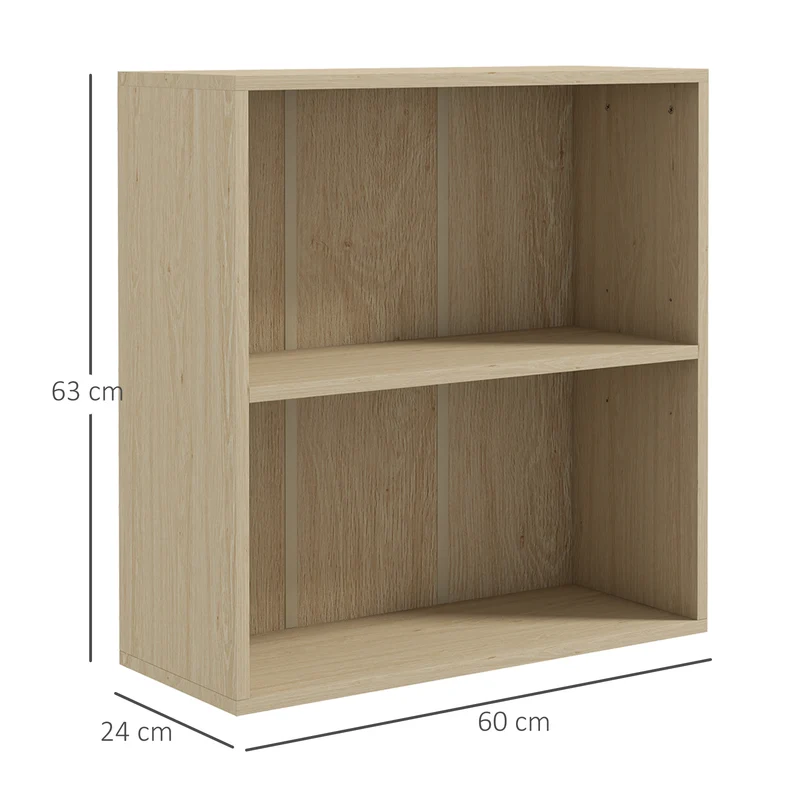 Bibliothèque étagère de rangement 60 x 24 x 63 cm réglable résistante moderne en panneau de particules bois naturel 21_0002498