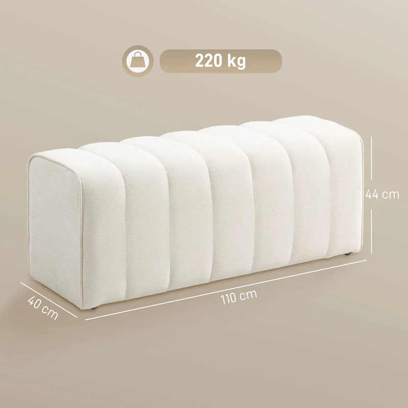 Banc bout de lit capitonné 110 x 40 x 44 cm assise rembourrée mousse dense polyvalent moderne chambre en tissu crème 21_0003760