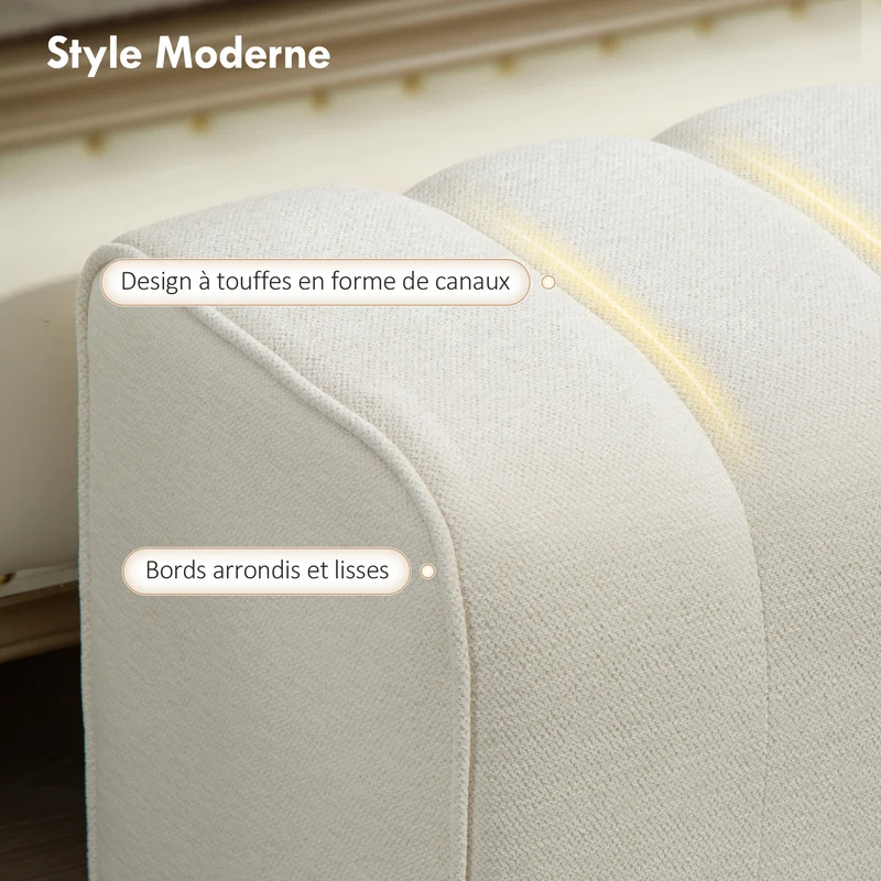 Banc bout de lit capitonné 110 x 40 x 44 cm assise rembourrée mousse dense polyvalent moderne chambre en tissu crème 21_0003760