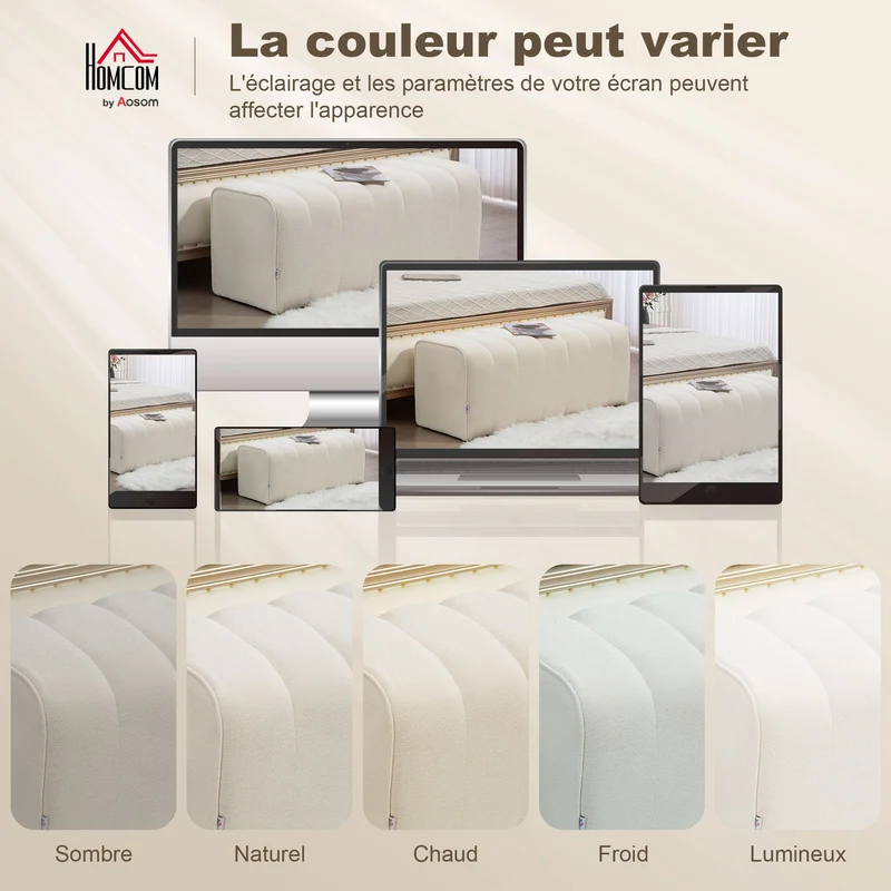Banc bout de lit capitonné 110 x 40 x 44 cm assise rembourrée mousse dense polyvalent moderne chambre en tissu crème 21_0003760