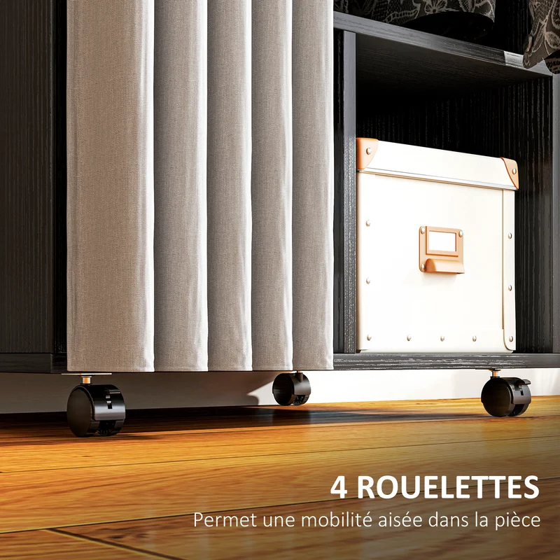 Armoire penderie 60 x 40 x 128 cm rideau anti-poussière et rangement chaussures moderne en panneau de particules noir 21_0001648