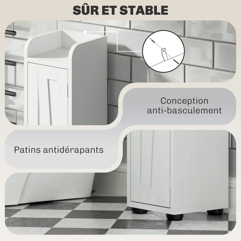 Armoire colonne salle de bain 20 x 20 x 185 cm tiroir étagères réglables moderne épuré en panneau de particules blanc 21_0002052