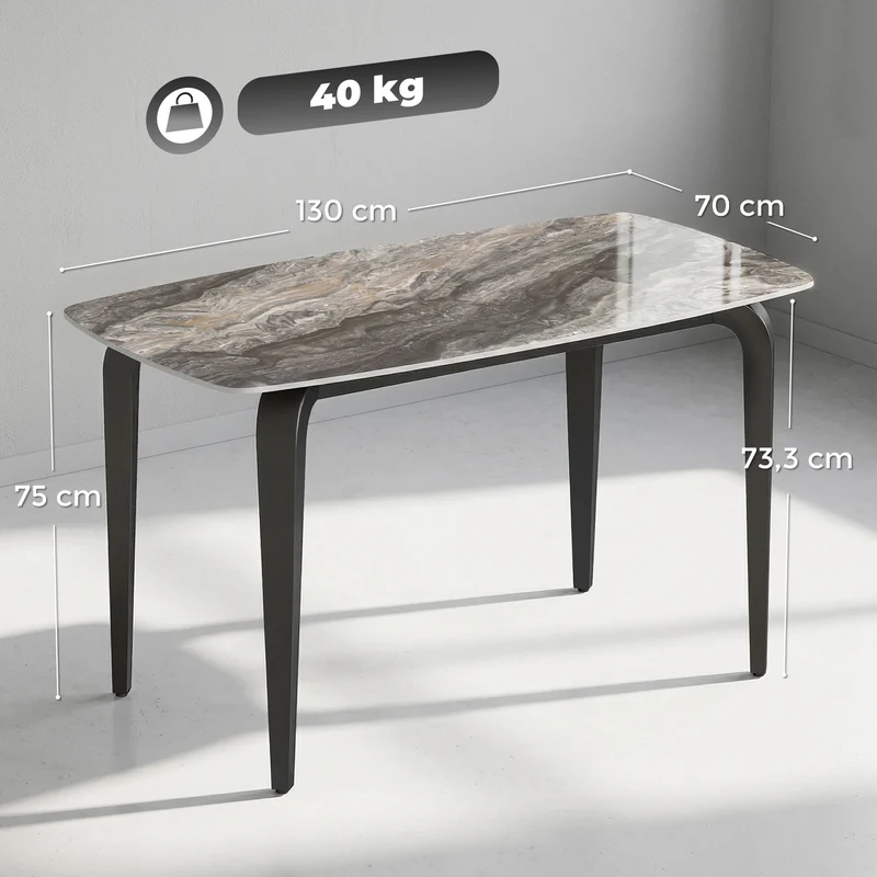 Table à manger rectangulaire 130 x 70 x 75 cm résistante aux rayures pieds réglables minimaliste en pierre frittée marron 21_0003412
