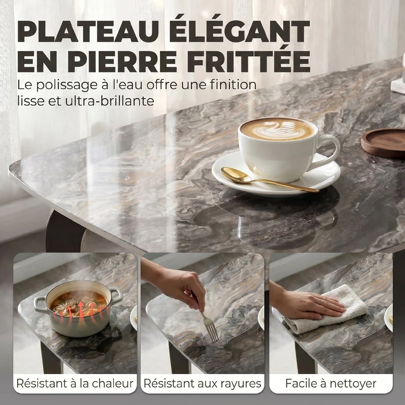 Table à manger rectangulaire 130 x 70 x 75 cm résistante aux rayures pieds réglables minimaliste en pierre frittée marron 21_0003412
