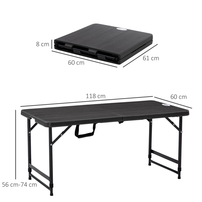 Table de jardin pliable 118 x 60 x 74 cm hauteur réglable 56 et 74 cm compacte moderne contemporain en hdpe gris foncé 21_0005139