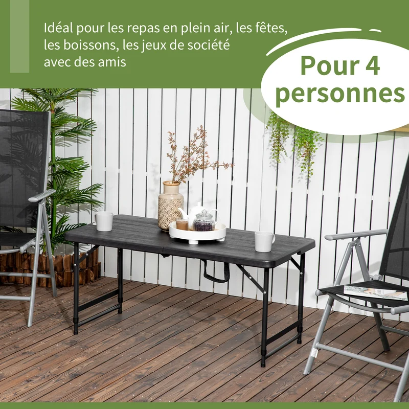 Table de jardin pliable 118 x 60 x 74 cm hauteur réglable 56 et 74 cm compacte moderne contemporain en hdpe gris foncé 21_0005139