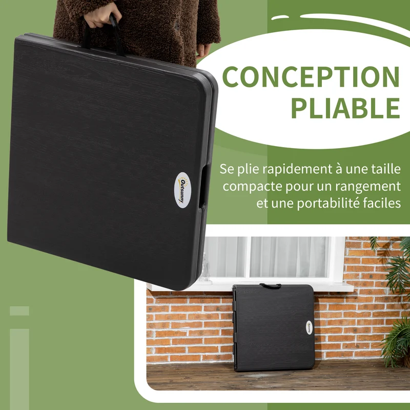 Table de jardin pliable 118 x 60 x 74 cm hauteur réglable 56 et 74 cm compacte moderne contemporain en hdpe gris foncé 21_0005139