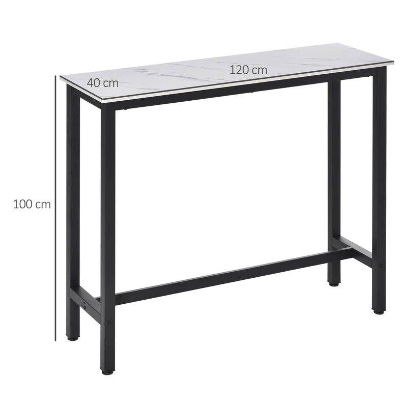 Table de bar haute polyvalente 120 x 40 x 100 cm repose-pied intégré montage facile contemporain épuré en acier noir 21_0002239