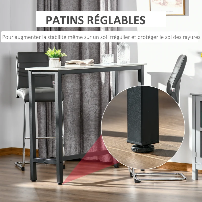 Table de bar haute polyvalente 120 x 40 x 100 cm repose-pied intégré montage facile contemporain épuré en acier noir 21_0002239