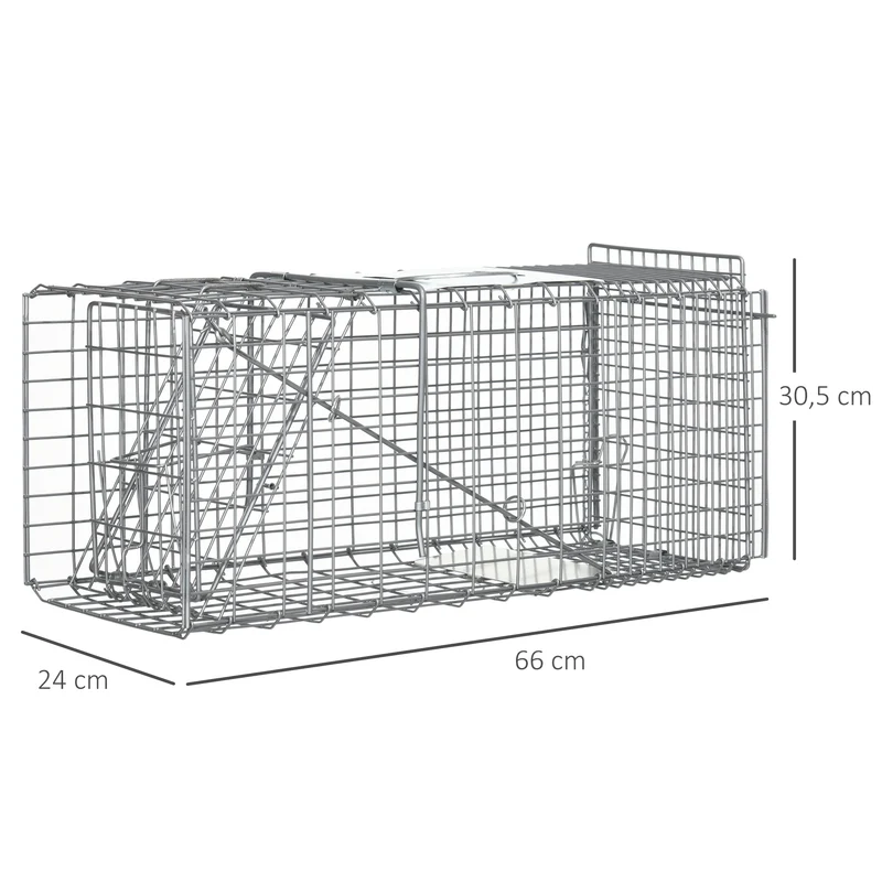 Piège cage de capture pliante pour rats et souris 66 x 24 x 30.5 cm pliable capture sécurisée industriel en acier gris 21_0006961