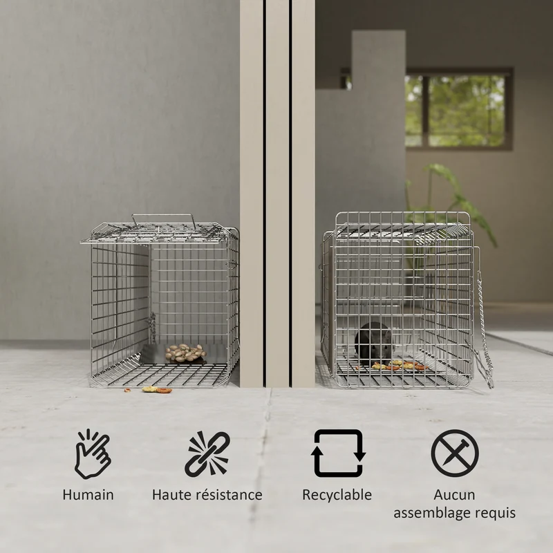 Piège cage de capture pliante pour rats et souris 66 x 24 x 30.5 cm pliable capture sécurisée industriel en acier gris 21_0006961