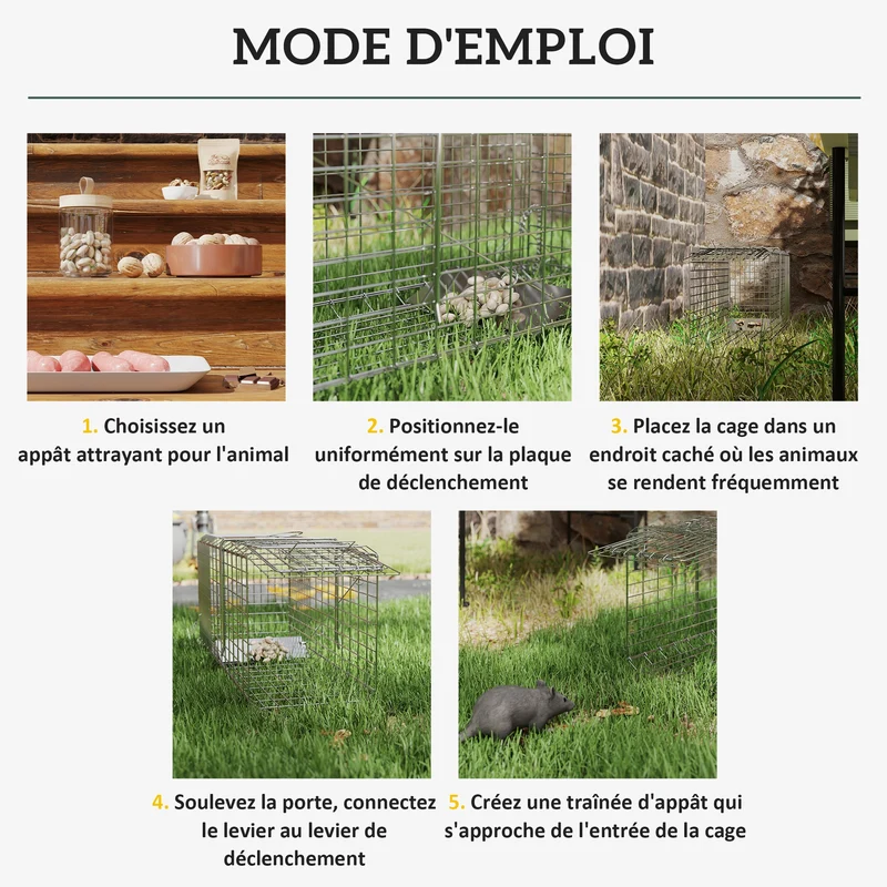 Piège cage de capture pliante pour rats et souris 66 x 24 x 30.5 cm pliable capture sécurisée industriel en acier gris 21_0006961