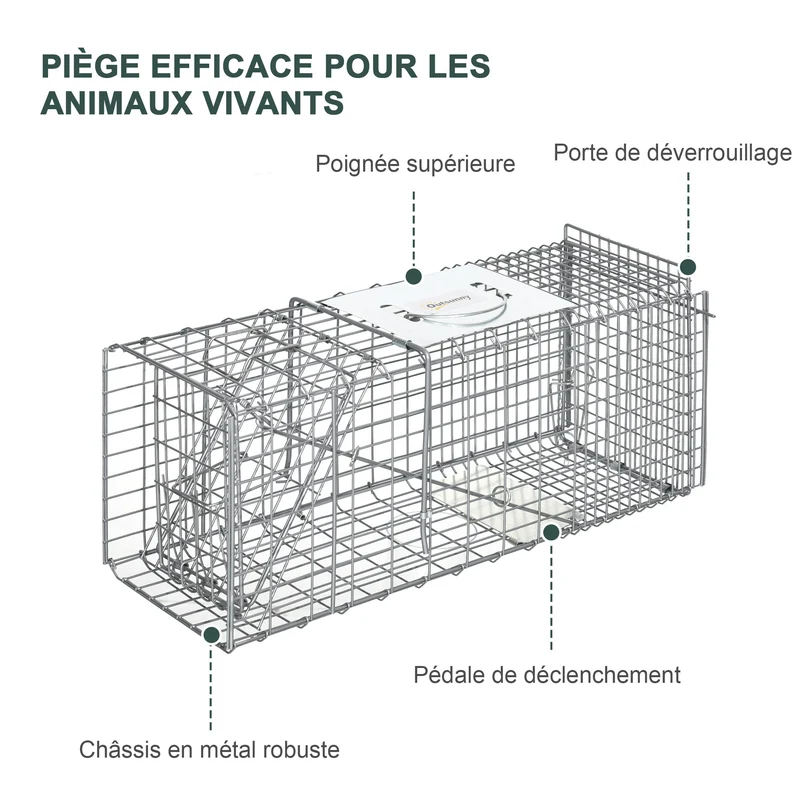 Piège cage de capture pliante pour rats et souris 66 x 24 x 30.5 cm pliable capture sécurisée industriel en acier gris 21_0006961