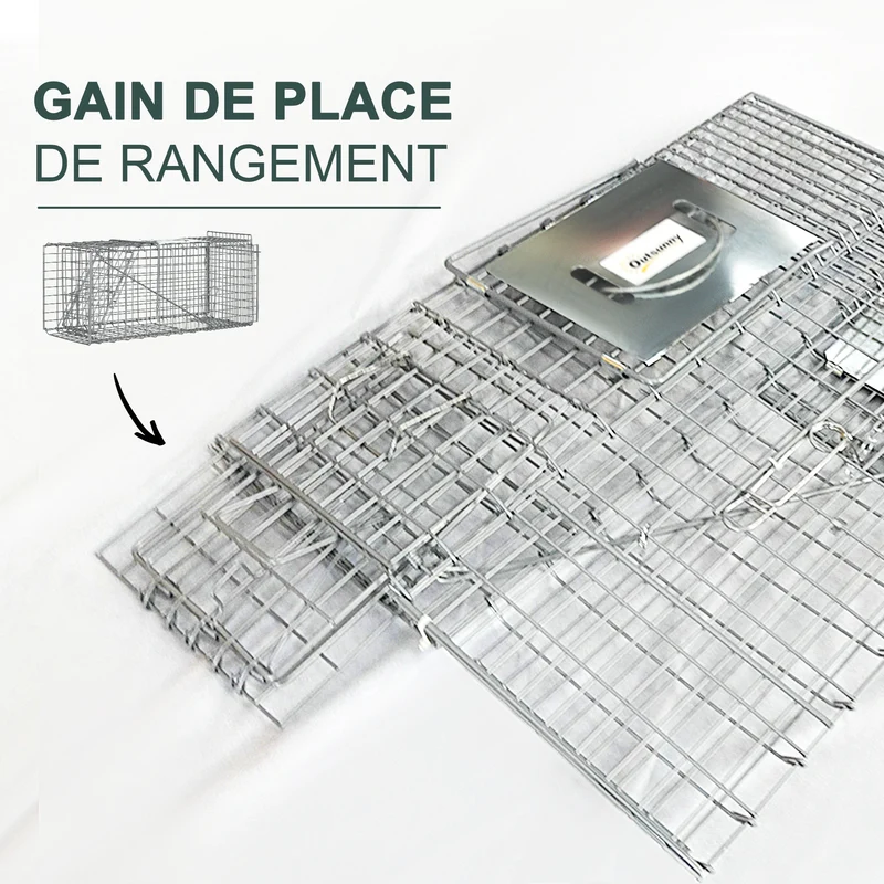 Piège cage de capture pliante pour rats et souris 66 x 24 x 30.5 cm pliable capture sécurisée industriel en acier gris 21_0006961