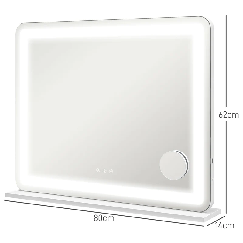 Miroir lumineux mural ou sur table 80 x 62 x 14 cm éclairage 3 modes miroir grossissant 10x moderne épuré en verre blanc 21_0000787
