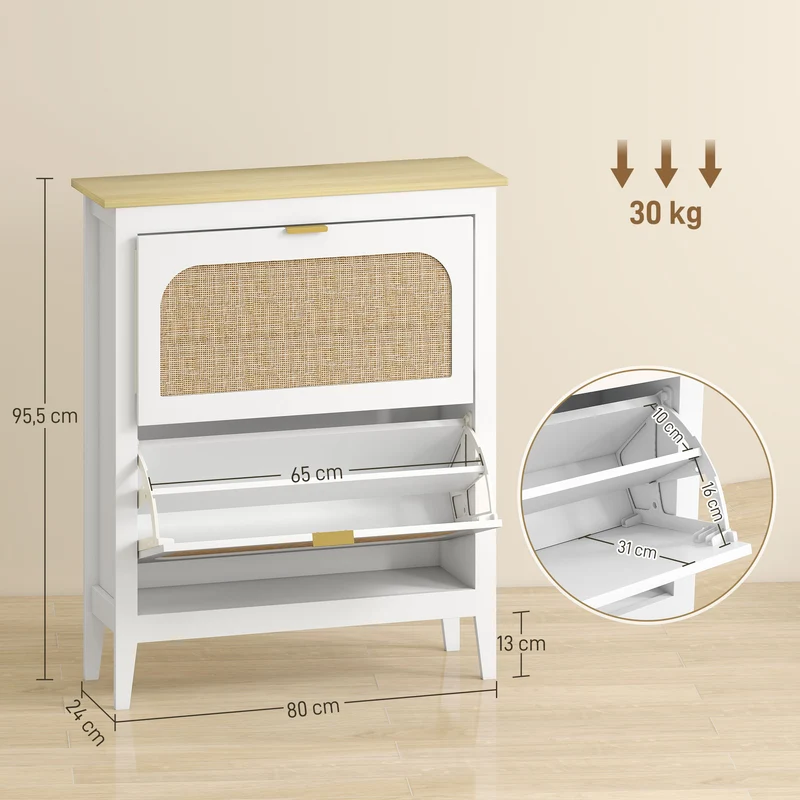 Meuble à chaussures d'entrée 80 x 24 x 95.5 cm rangement 14 paires gain de place bohème en panneau de particules blanc 21_0002767