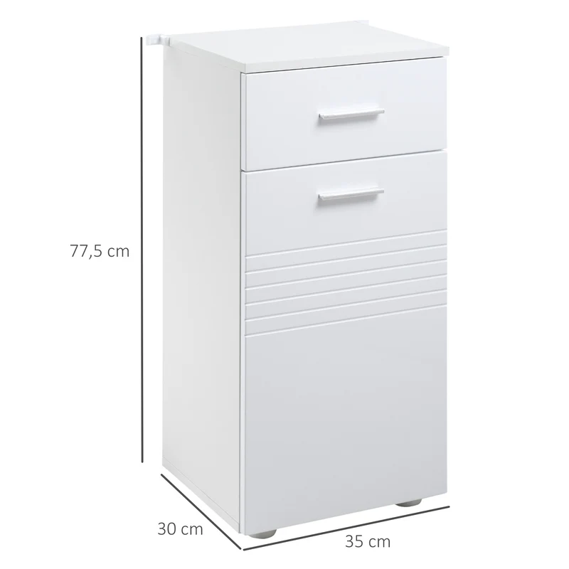 Meuble bas salle de bain 35 x 30 x 77,5 cm rangement triple tiroir coulissant épuré en panneaux de particules blanc 21_0001907
