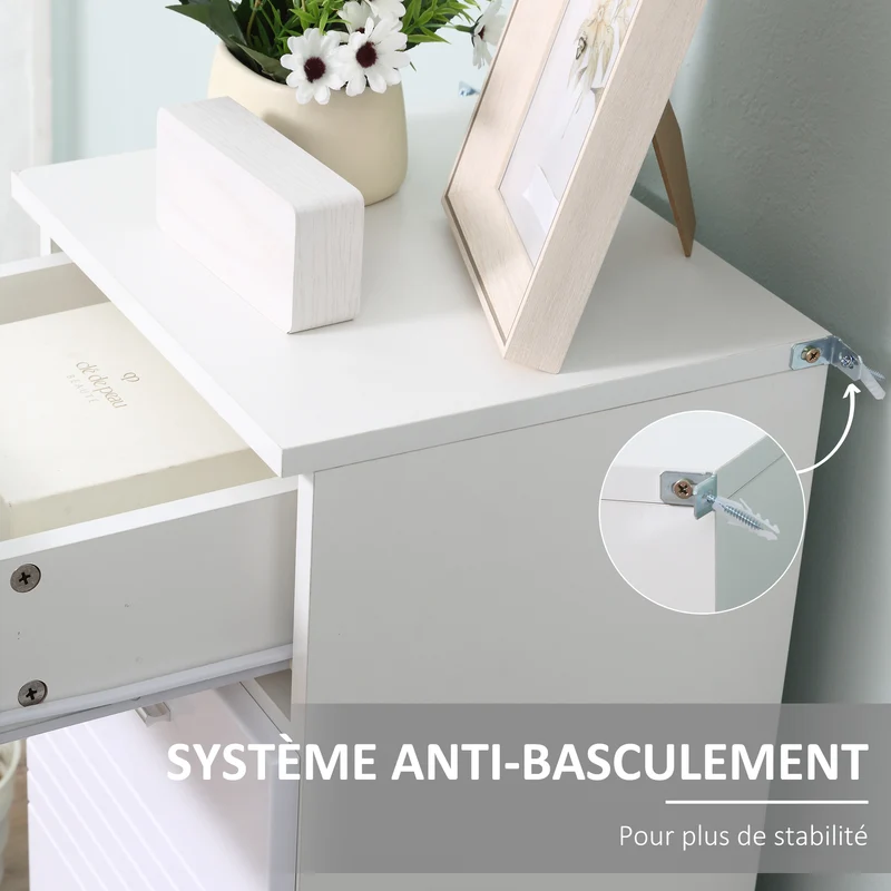 Meuble bas salle de bain 35 x 30 x 77,5 cm rangement triple tiroir coulissant épuré en panneaux de particules blanc 21_0001907
