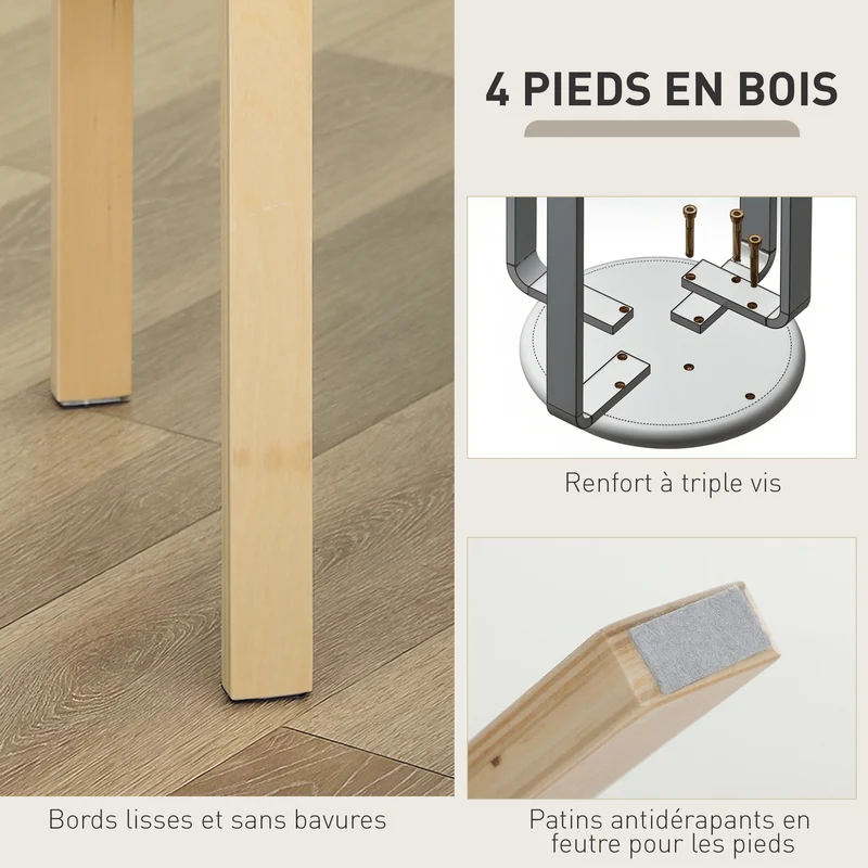Lot de 4 tabourets ronds empilables 40 x 45 cm assise rembourrée confortable style scandinave épuré en polyester kaki 21_0003293