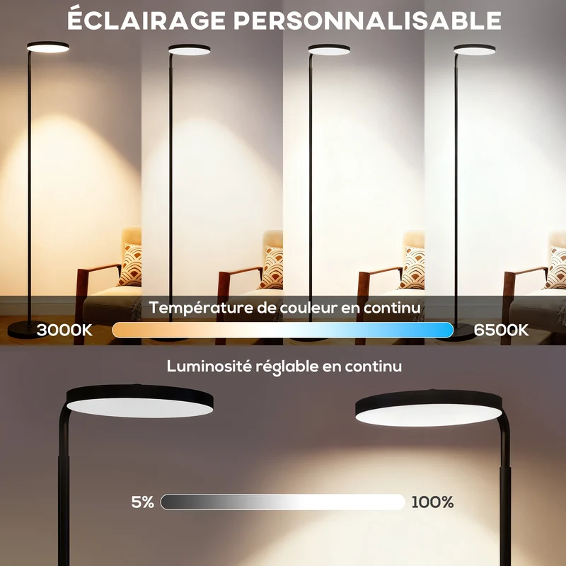 Lampadaire sur pied salon 41 x 25 x 177 cm intensité variable télécommande magnétique style moderne cosy en acier noir 21_0007062