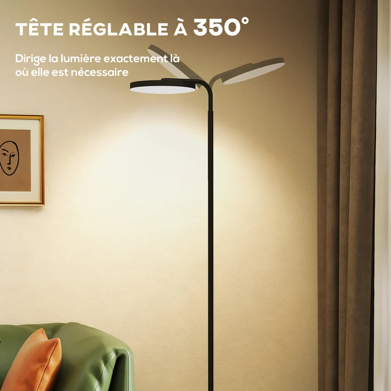 Lampadaire sur pied salon 41 x 25 x 177 cm intensité variable télécommande magnétique style moderne cosy en acier noir 21_0007062