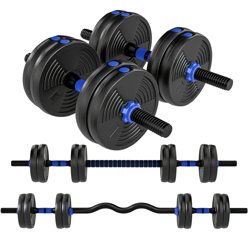 Kit haltères réglables musculation 3 en 1 140 x 20 x 20 cm prises antidérapantes gain de place moderne en plastique bleu 21_0006873