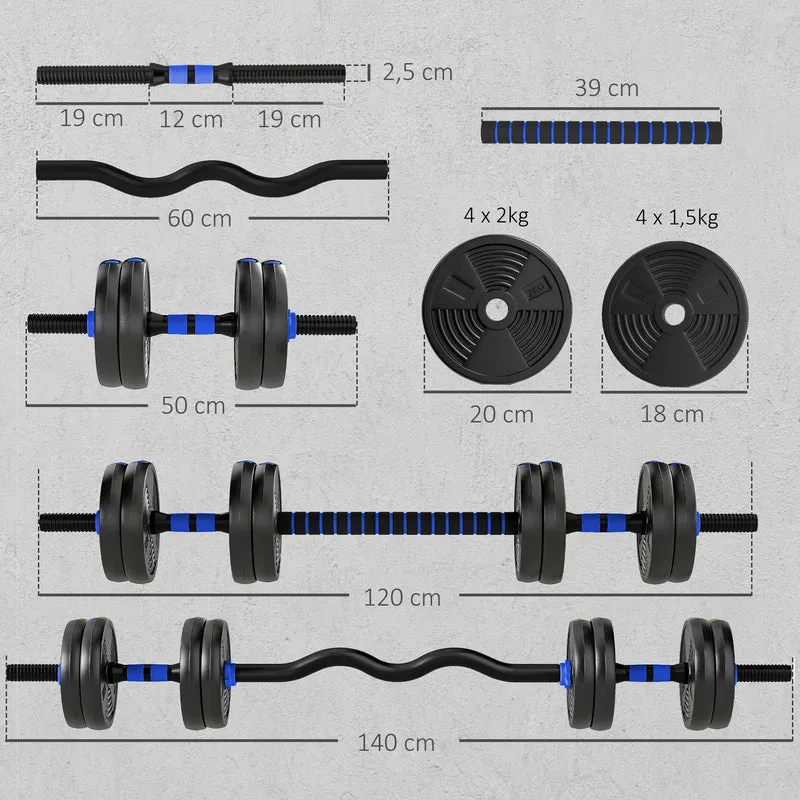 Kit haltères réglables musculation 3 en 1 140 x 20 x 20 cm prises antidérapantes gain de place moderne en plastique bleu 21_0006873