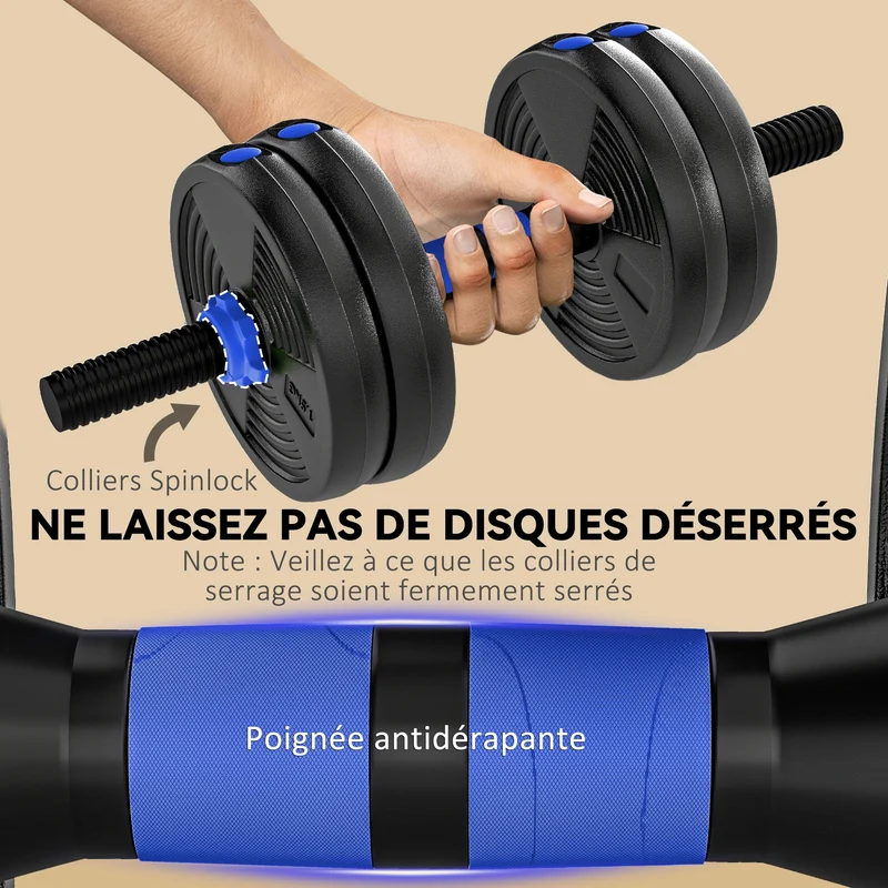 Kit haltères réglables musculation 3 en 1 140 x 20 x 20 cm prises antidérapantes gain de place moderne en plastique bleu 21_0006873
