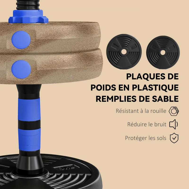 Kit haltères réglables musculation 3 en 1 140 x 20 x 20 cm prises antidérapantes gain de place moderne en plastique bleu 21_0006873