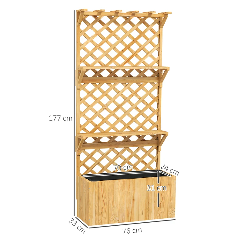 Jardinière surélevée balcon 76 x 33 x 177 cm treillis toit pour paniers drainage feutre scandinave en bois naturel clair 21_0005532