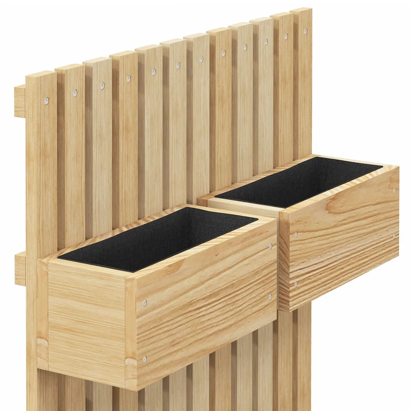 Jardinière murale potager 60 x 16 x 100 cm gain de place pots amovibles avec treillis scandinave épuré en bois naturel 21_0005452