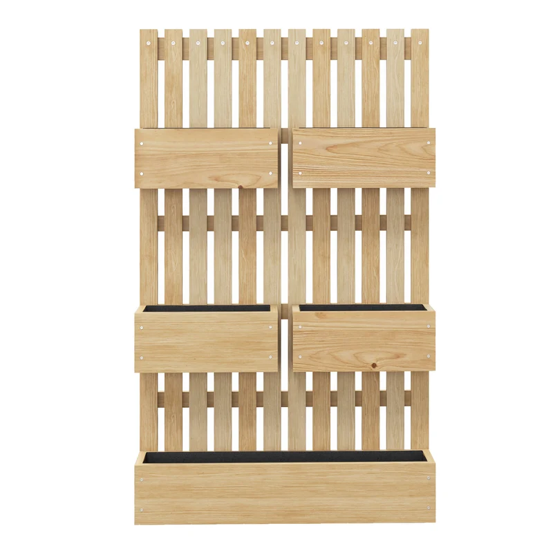 Jardinière murale potager 60 x 16 x 100 cm gain de place pots amovibles avec treillis scandinave épuré en bois naturel 21_0005452