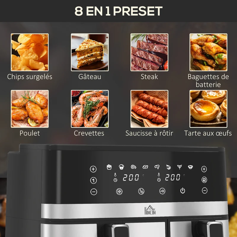 Friteuse à air double paniers séparés sans huile 42 x 39 x 31 cm contemporain finition mate cuisine design en acier noir 21_0000946