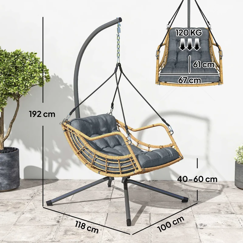 Fauteuil suspendu extérieur 118 x 100 x 192 cm hauteur réglable sécurité scandinave contemporain en résine gris foncé 21_0006094