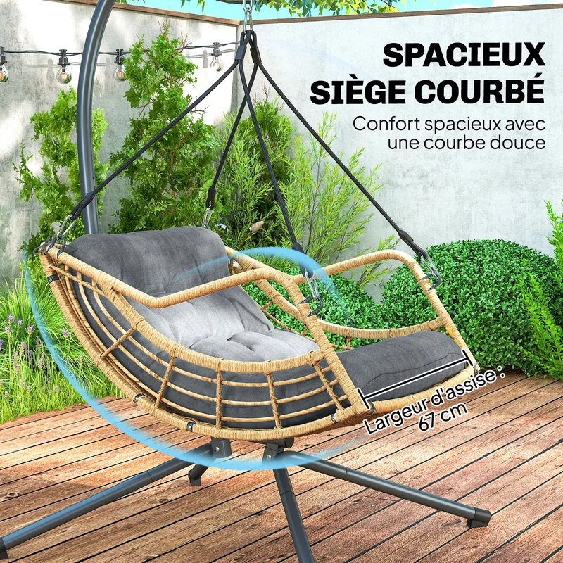 Fauteuil suspendu extérieur 118 x 100 x 192 cm hauteur réglable sécurité scandinave contemporain en résine gris foncé 21_0006094