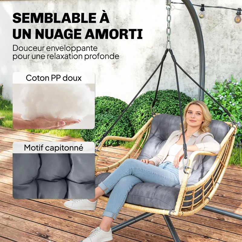 Fauteuil suspendu extérieur 118 x 100 x 192 cm hauteur réglable sécurité scandinave contemporain en résine gris foncé 21_0006094