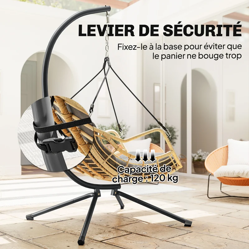 Fauteuil suspendu extérieur 118 x 100 x 192 cm hauteur réglable sécurité scandinave contemporain en résine gris foncé 21_0006094