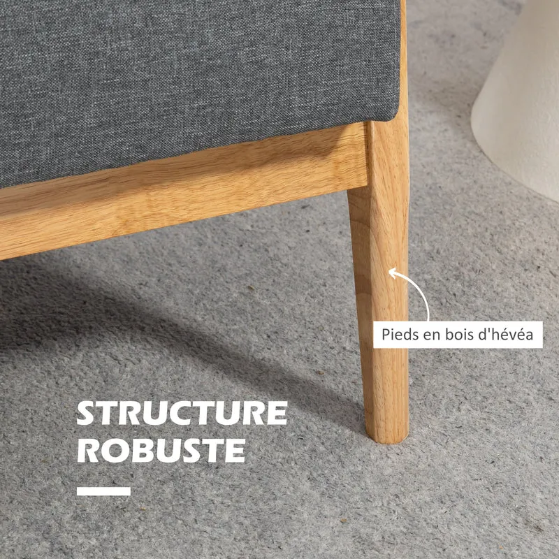 Canapé 3 places compact salon 154.5 x 69.5 x 73 cm assise rembourrée dossier capitonné scandinave en lin gris foncé 21_0001822