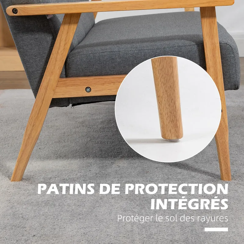 Canapé 3 places compact salon 154.5 x 69.5 x 73 cm assise rembourrée dossier capitonné scandinave en lin gris foncé 21_0001822