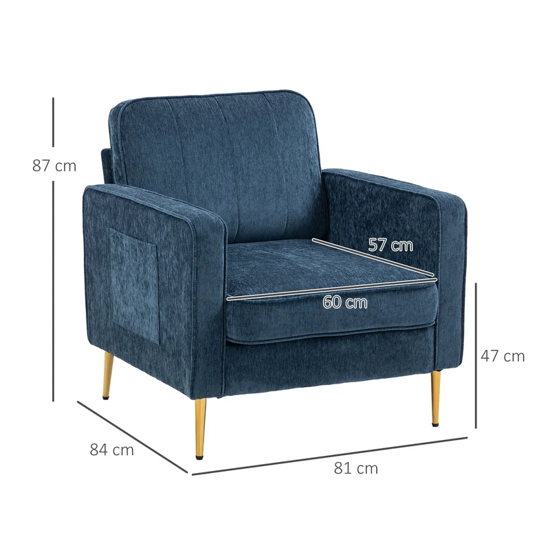 Canapé 1 place compact 81 x 84 x 87 cm confort rembourrage mousse haute densité contemporain épuré en polyester bleu 21_0003153