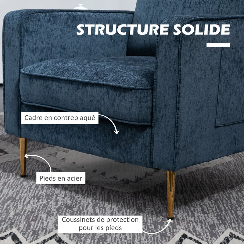 Canapé 1 place compact 81 x 84 x 87 cm confort rembourrage mousse haute densité contemporain épuré en polyester bleu 21_0003153