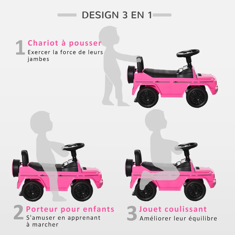 Camion porteur à pousser apprentissage de la marche 62.5 x 28.5 x 45 cm coffre klaxon chambre design épuré en PP rose 21_0000475