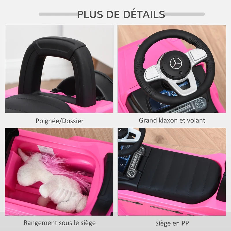 Camion porteur à pousser apprentissage de la marche 62.5 x 28.5 x 45 cm coffre klaxon chambre design épuré en PP rose 21_0000475