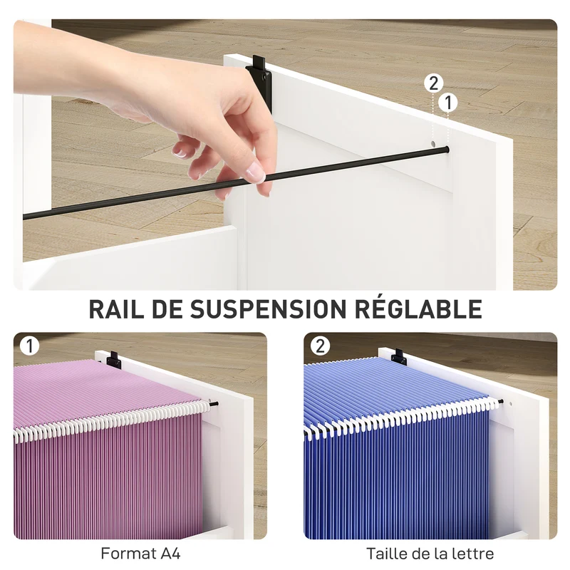 Caisson de bureau 3 tiroirs 40 x 40 x 101 cm verrouillable support imprimante gain de place moderne épuré en MDF blanc 21_0006403