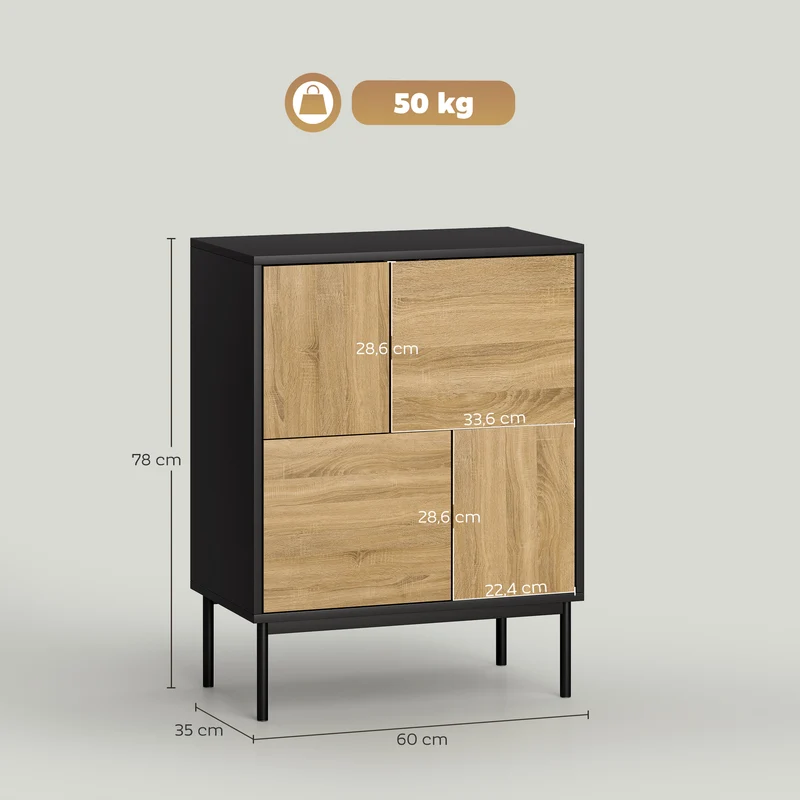 Buffet de rangement moderne 60 x 35 x 78 cm portes à pousser 4 compartiments anti-basculement cuisine salon en MDF noir 21_0003578