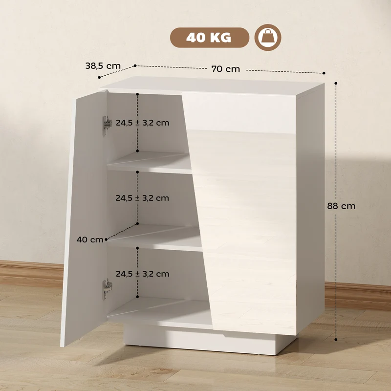 Buffet de rangement 70 x 40 x 88 cm étagère réglable anti basculement moderne salon épuré en panneau de particules blanc 21_0002906