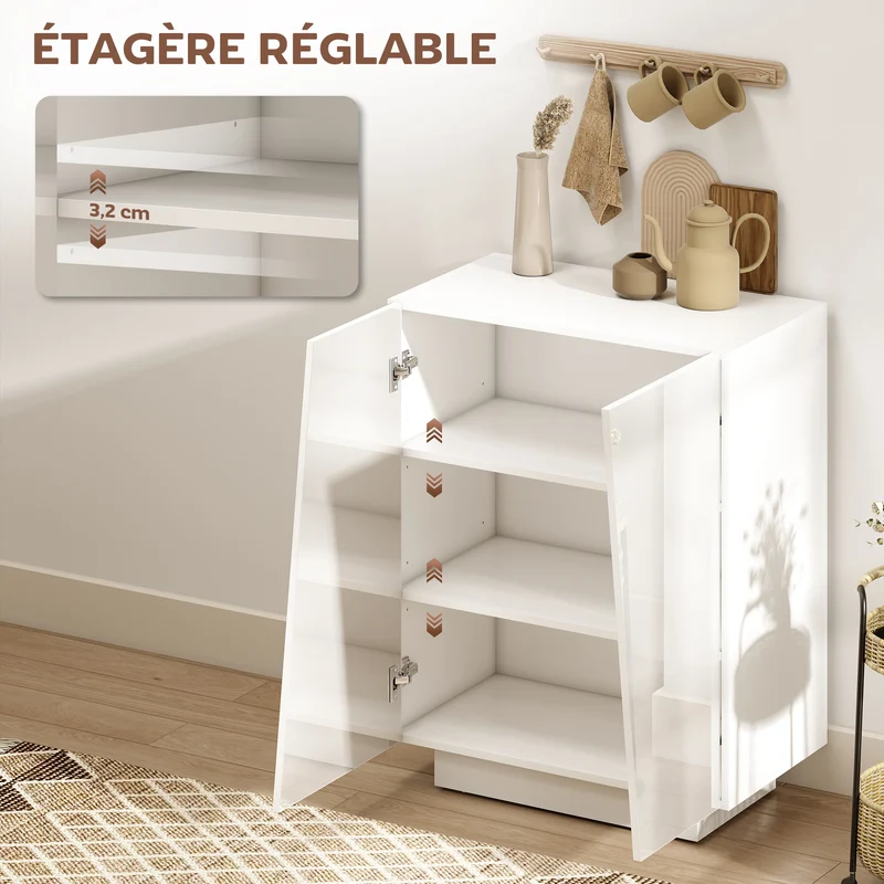 Buffet de rangement 70 x 40 x 88 cm étagère réglable anti basculement moderne salon épuré en panneau de particules blanc 21_0002906