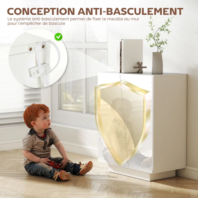 Buffet de rangement 70 x 40 x 88 cm étagère réglable anti basculement moderne salon épuré en panneau de particules blanc 21_0002906